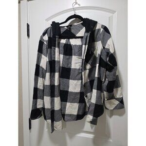 Torrid Womens Black & White Plaid Button-Up Hooded Shirt Size 00